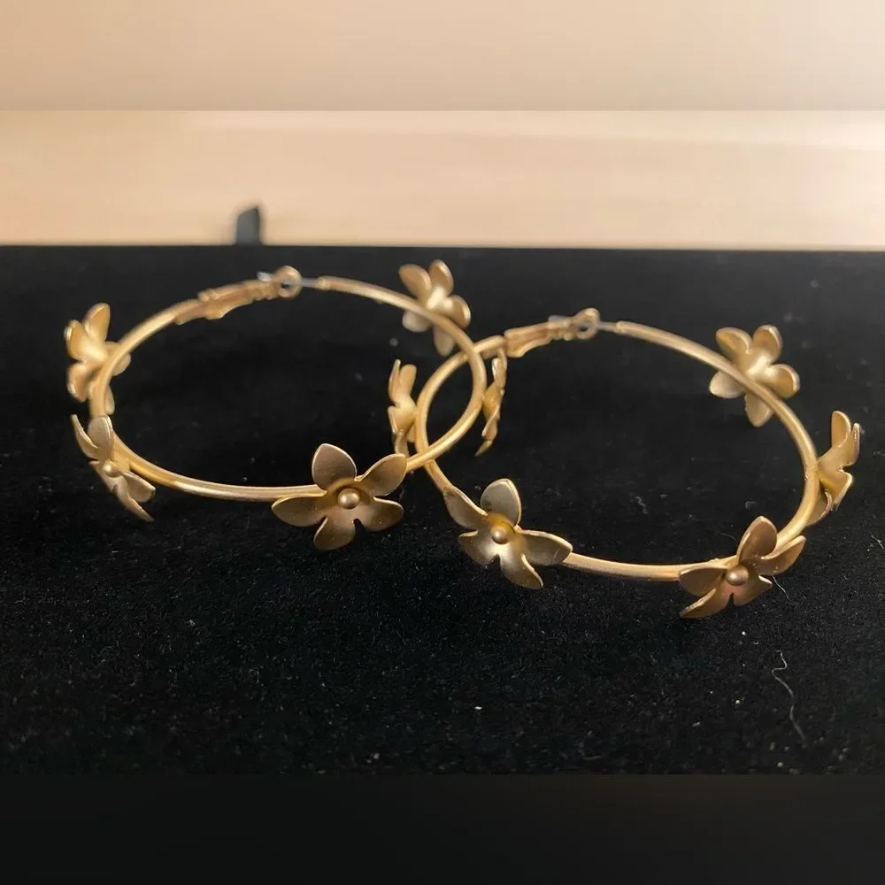 Flower Power Boho Gold Hoop Earrings